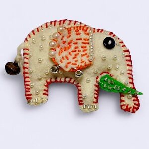 Handmade Cute felt elephant brooch with pearls, beads, and sequins